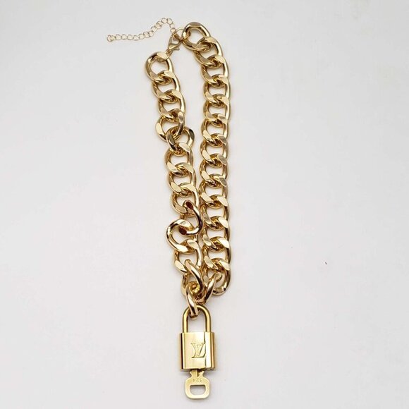 Authentic Louis Vuitton Lock & Key w/ Unbranded Cuban Style Plated Chain 100525 - Picture 2 of 8